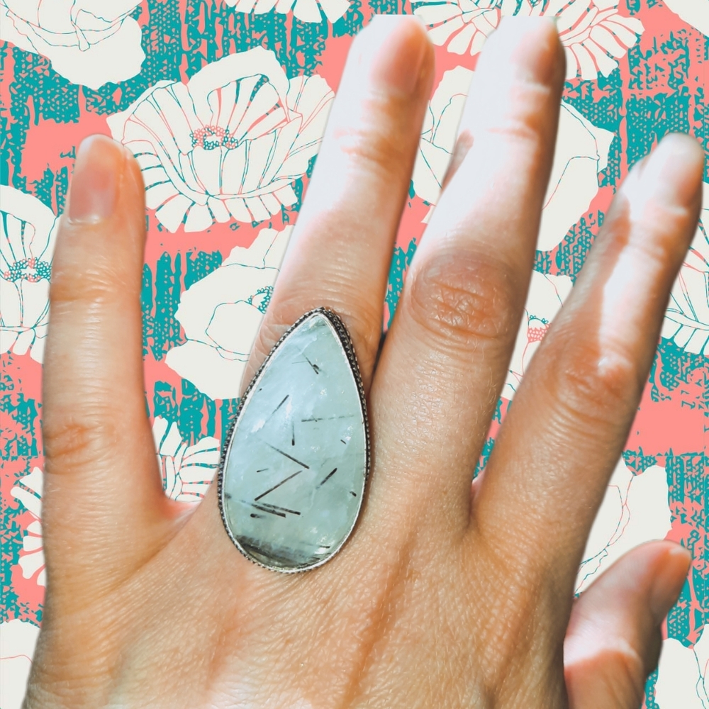 Black Rutilated Quartz Stone Ring 7